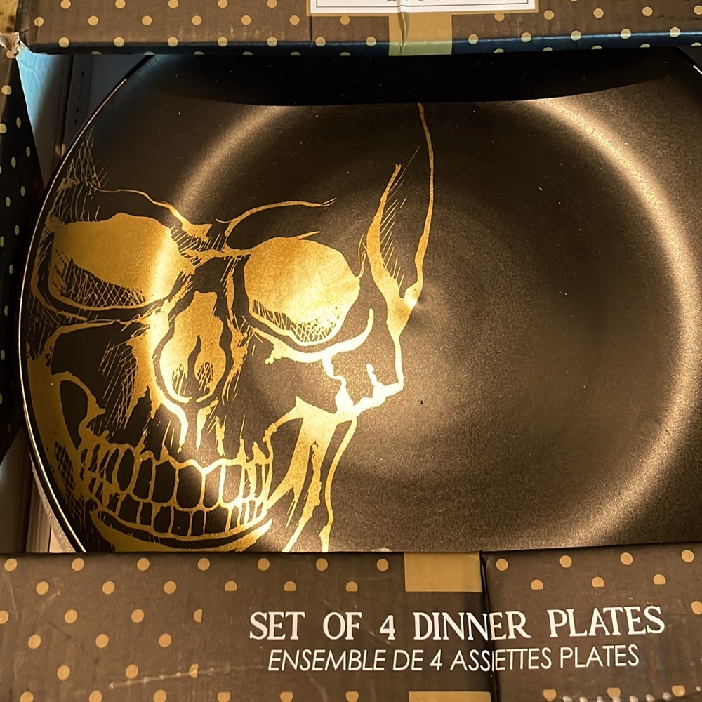 Set of 4 black skull plates